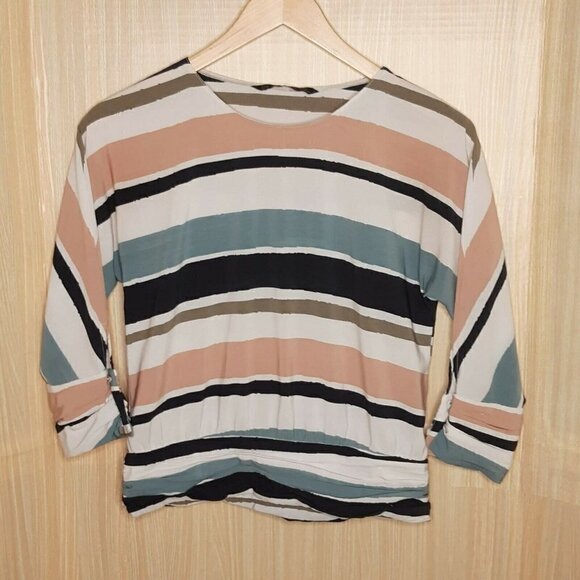 Zara Basic Watercolor Striped Blouse With Pleating - Picture 1 of 5